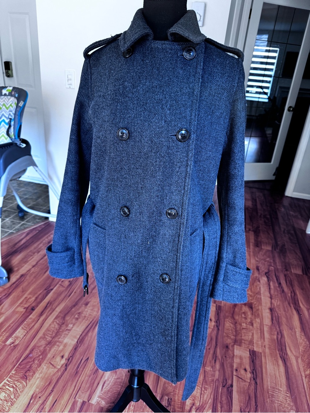 GAP Wool Navy Double-Breasted Trench Coat